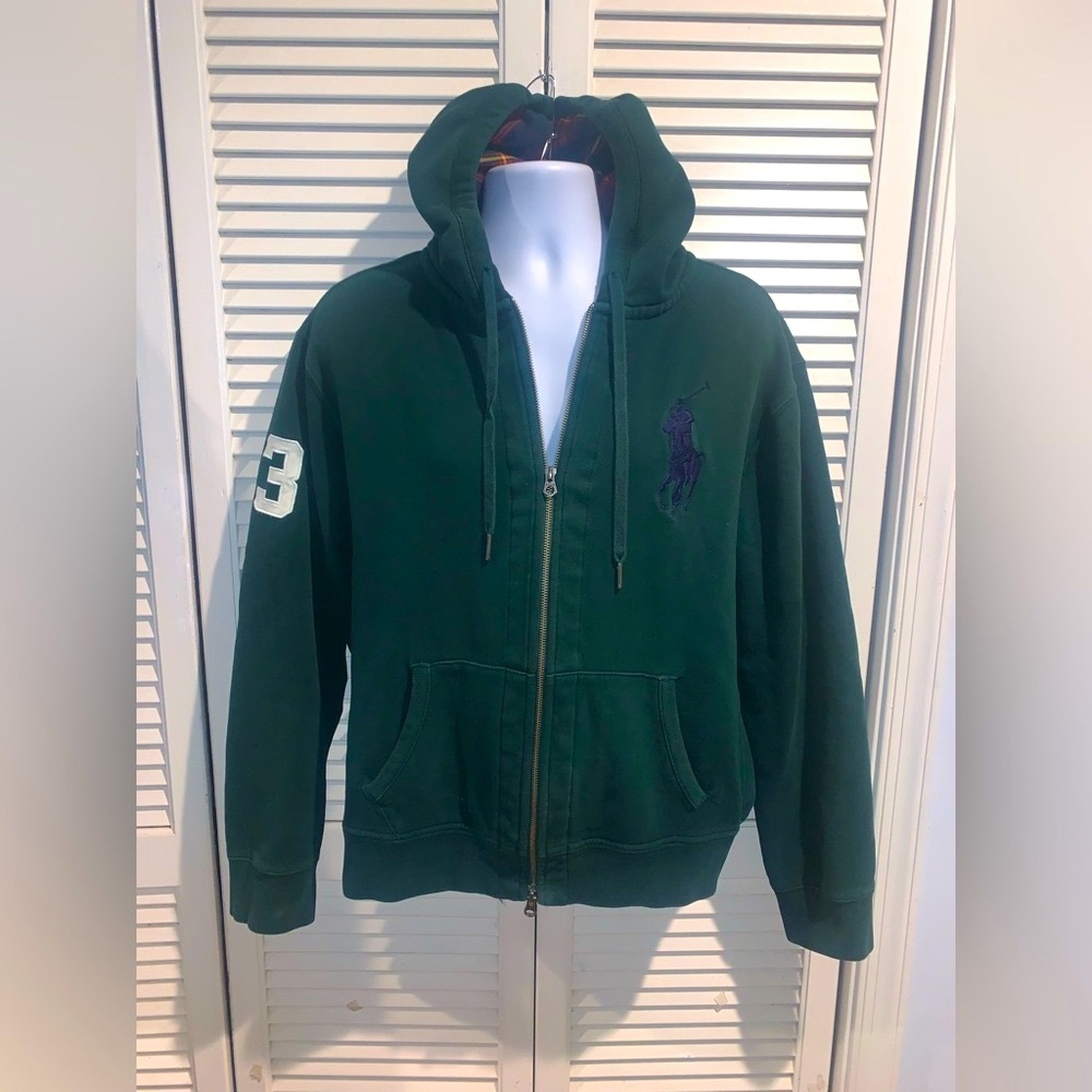 Vintage 90s Ralph Lauren Polo Hoodie zip up Men’s Green XL - Picture 8 of 9